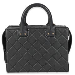 Chanel Black Quilted Calfskin Studded Square Vanity Case
