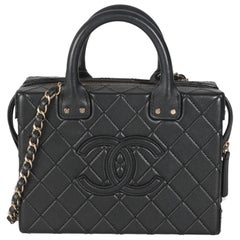 Chanel Black Quilted Calfskin Studded Square Vanity Case