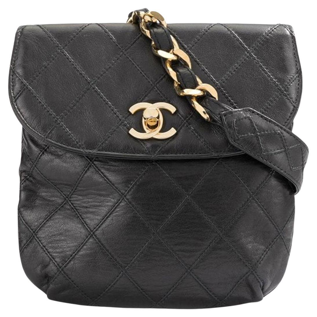 Chanel Black Quilted Calfskin Waist Pouch Fanny Pack For Sale