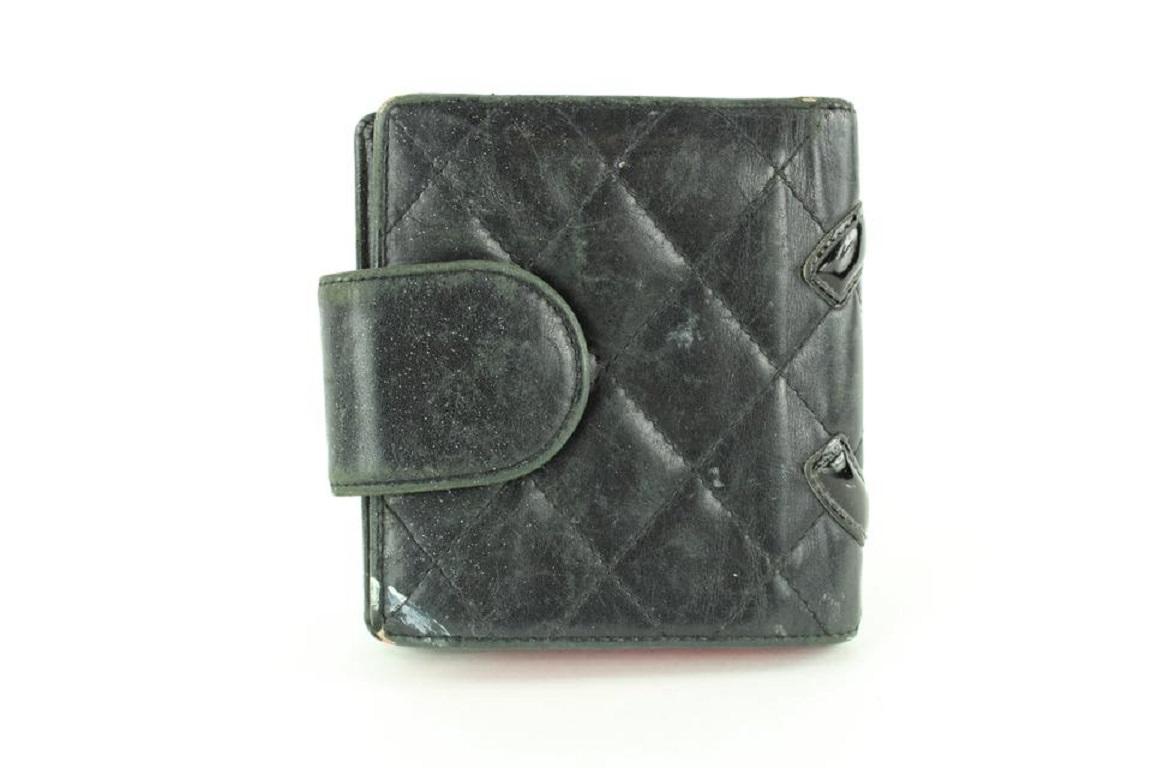 Portefeuille compact noir matelassé Cambon Ligne de Chanel 3C11117 en vente 1