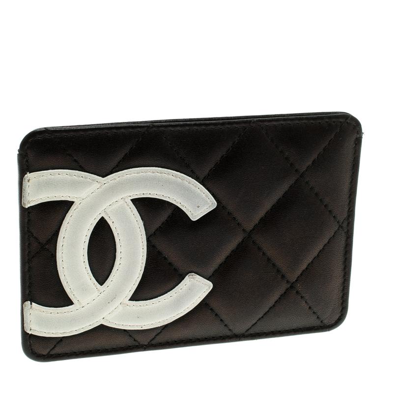 Chanel Black Quilted Cambon Ligne Leather Card Holder In Good Condition In Dubai, Al Qouz 2