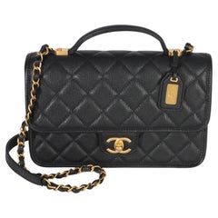 Chanel Black Quilted Caviar 22K Top Handle Flap Bag