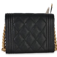 Chanel Black Quilted Caviar Boy Card Holder On Chain