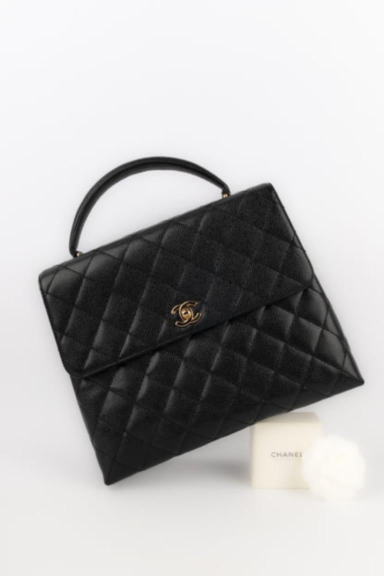 Chanel Black Quilted Caviar Calfskin Handbag, 2002/2003 For Sale 9