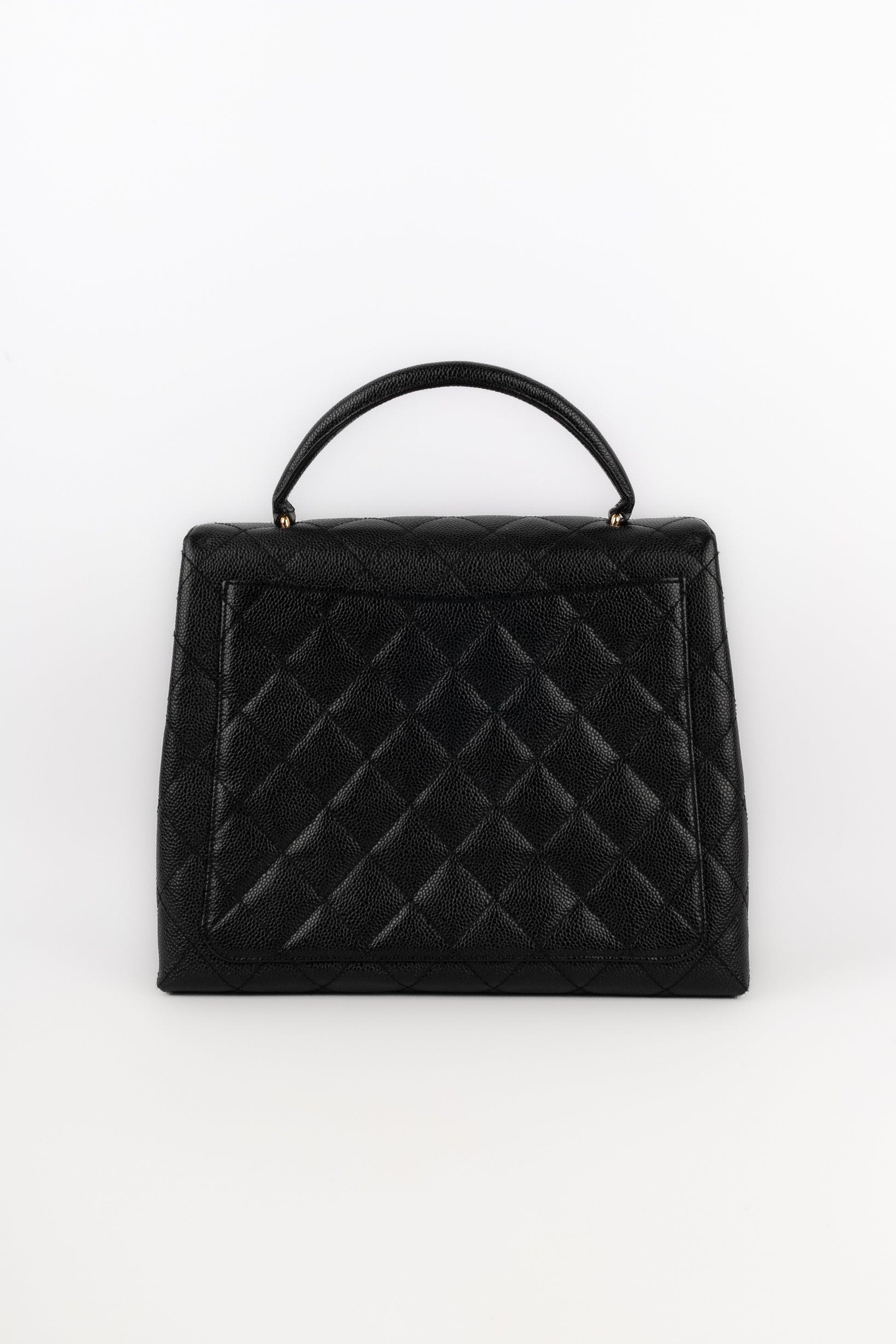 Women's Chanel Black Quilted Caviar Calfskin Handbag, 2002/2003 For Sale