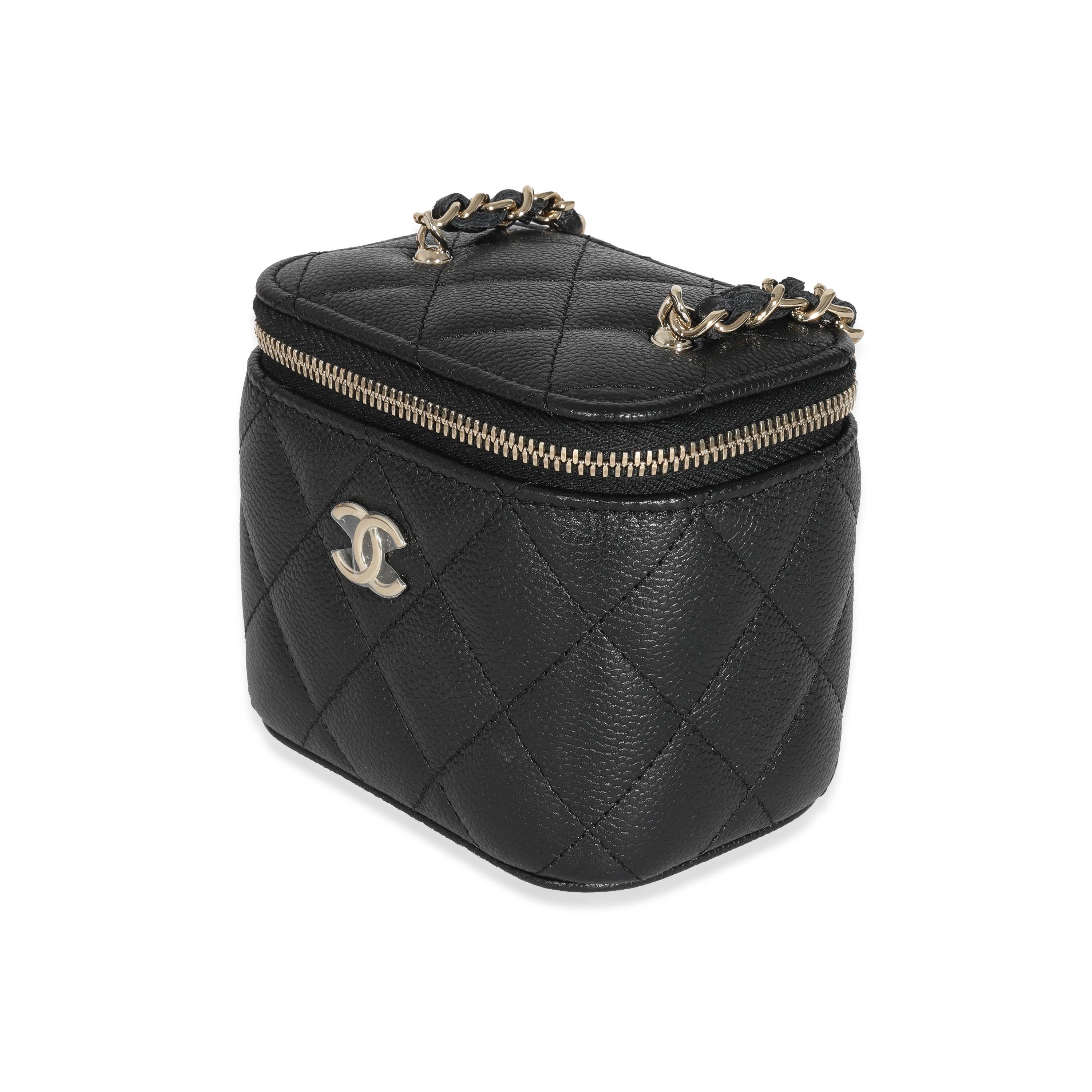 Women's or Men's Chanel Black Quilted Caviar CC Link Mini Vanity Case
