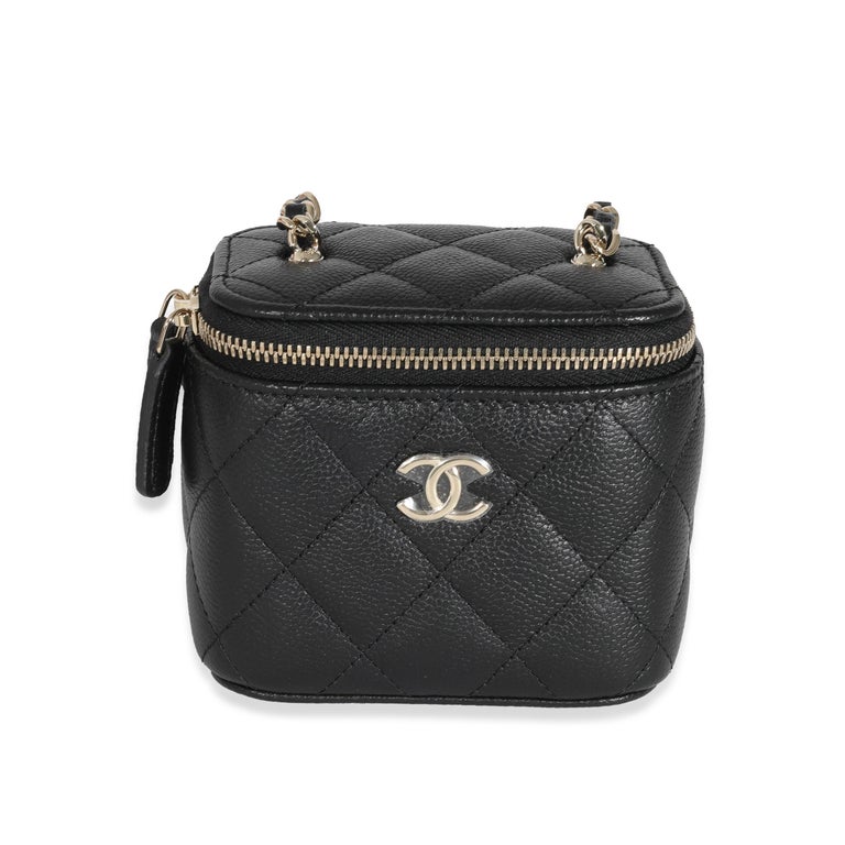 Chanel Black Quilted Caviar CC Link Mini Vanity Case For Sale at 1stDibs