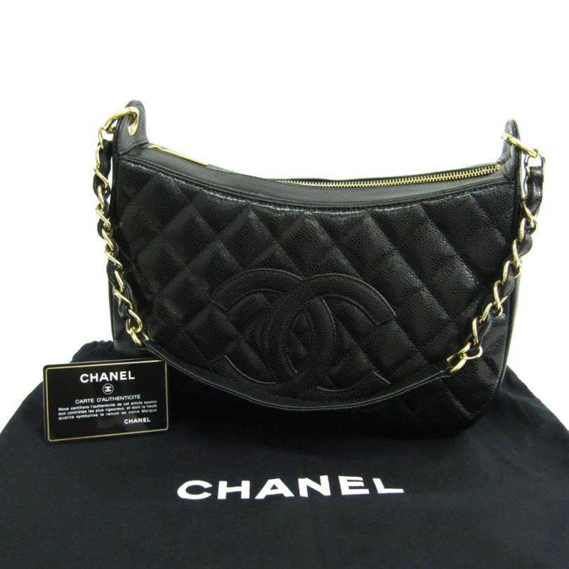 Chanel Black Quilted Caviar CC Shoulder Bag 3