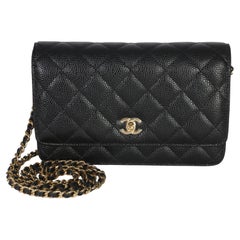 Chanel Black Quilted Caviar CC Wallet On Chain