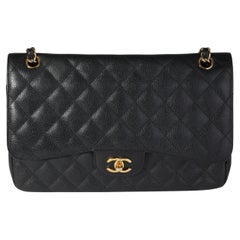 Chanel Black Quilted Caviar Classic Jumbo Double Flap