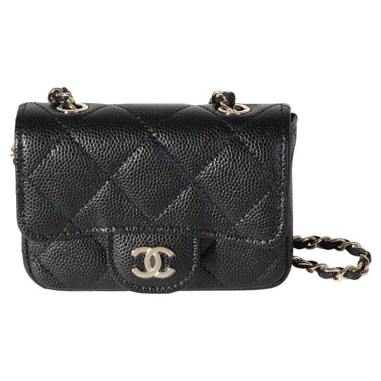 Chanel Black Quilted Caviar Classic Mini Chain Belt Bag For Sale