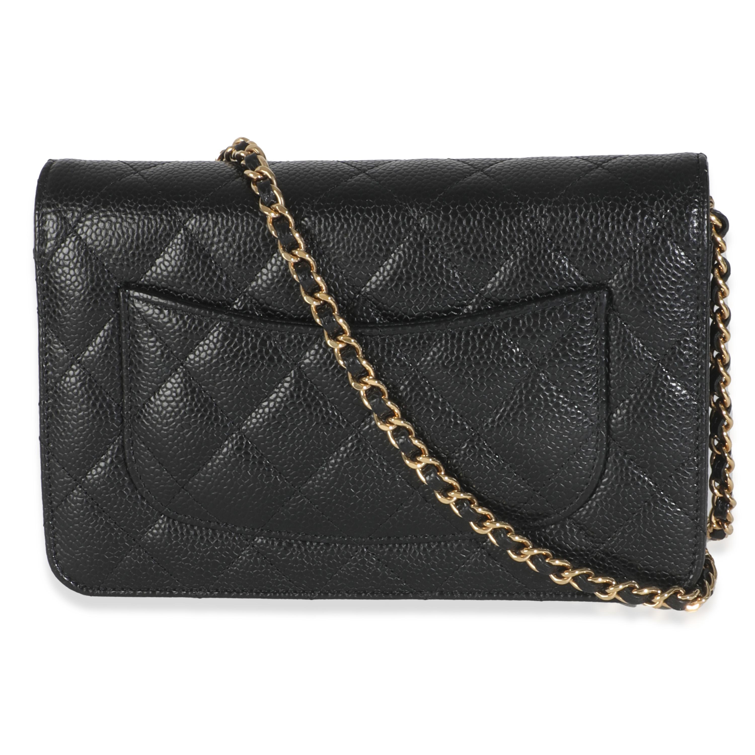 Listing Title: Chanel Black Quilted Caviar Classic Wallet On Chain
SKU: 145381
MSRP: 3350.00 USD
Condition: Pre-owned 
Condition Description: With all the hallmarks of a classic Chanel accessory, this CC quilted zip-around wallet features the