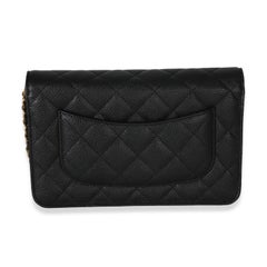 Chanel Black Quilted Caviar Classic Wallet On Chain