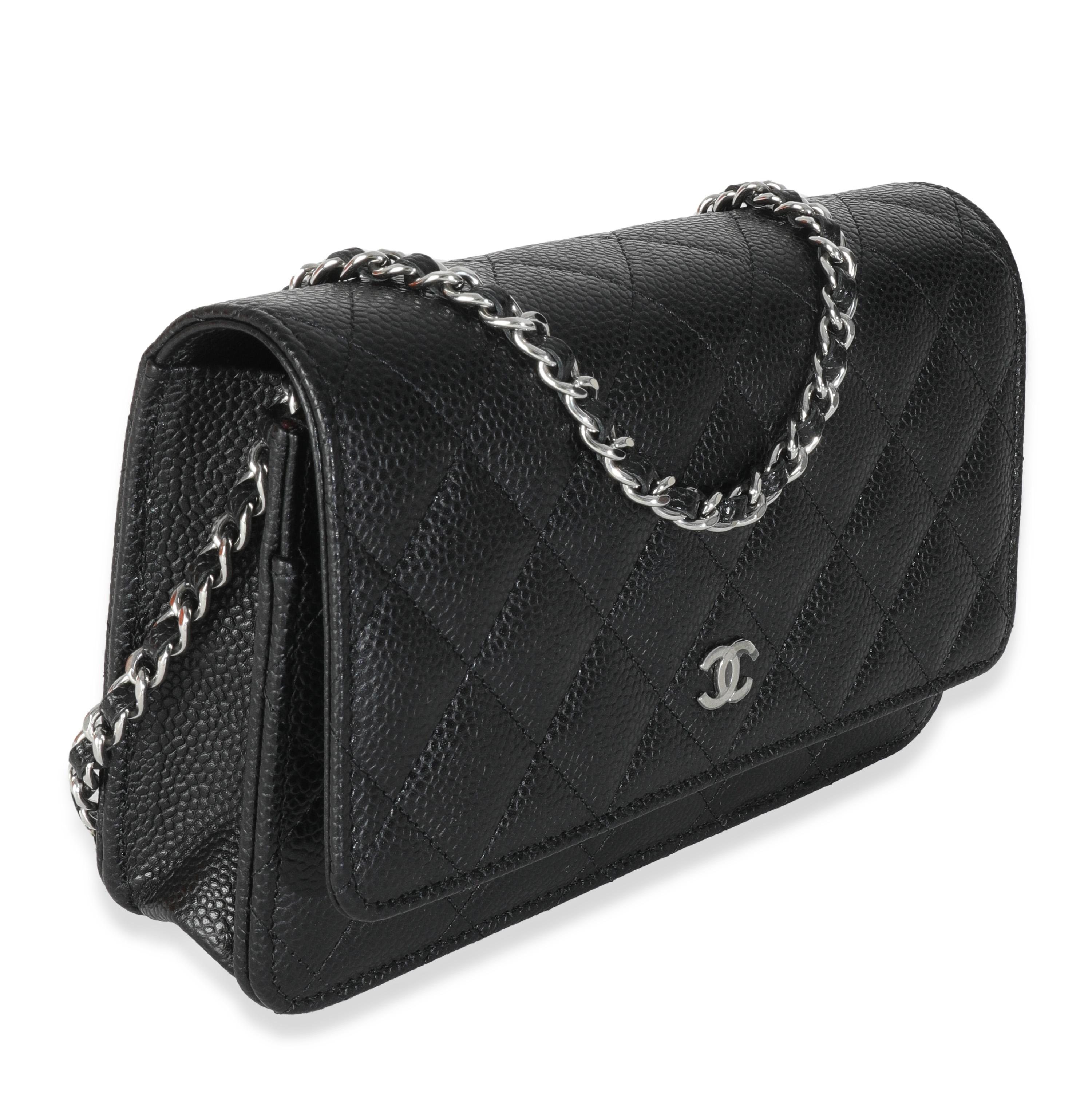 Chanel Black Quilted Caviar Classic Wallet On Chain In Excellent Condition For Sale In New York, NY