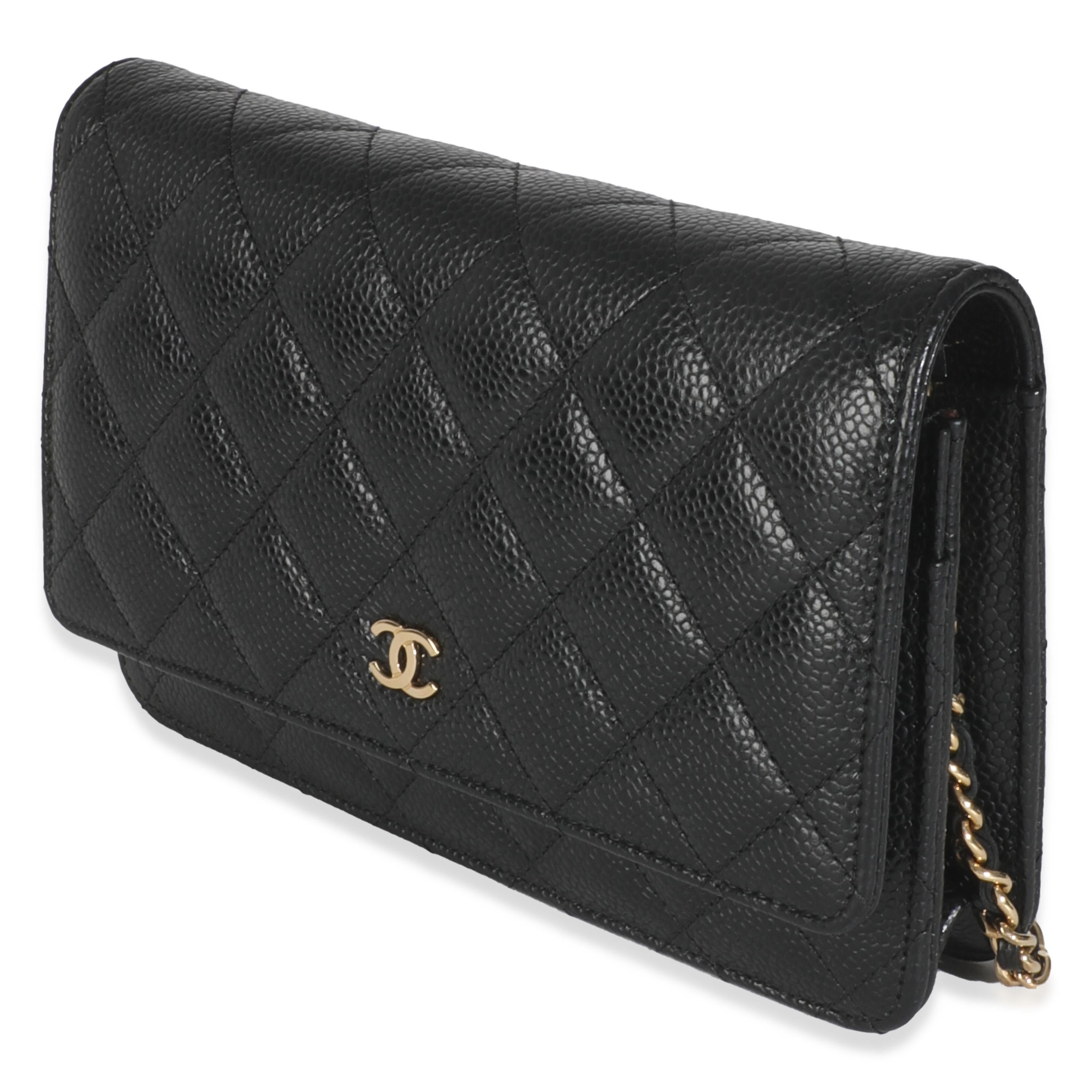 Women's Chanel Black Quilted Caviar Classic Wallet On Chain