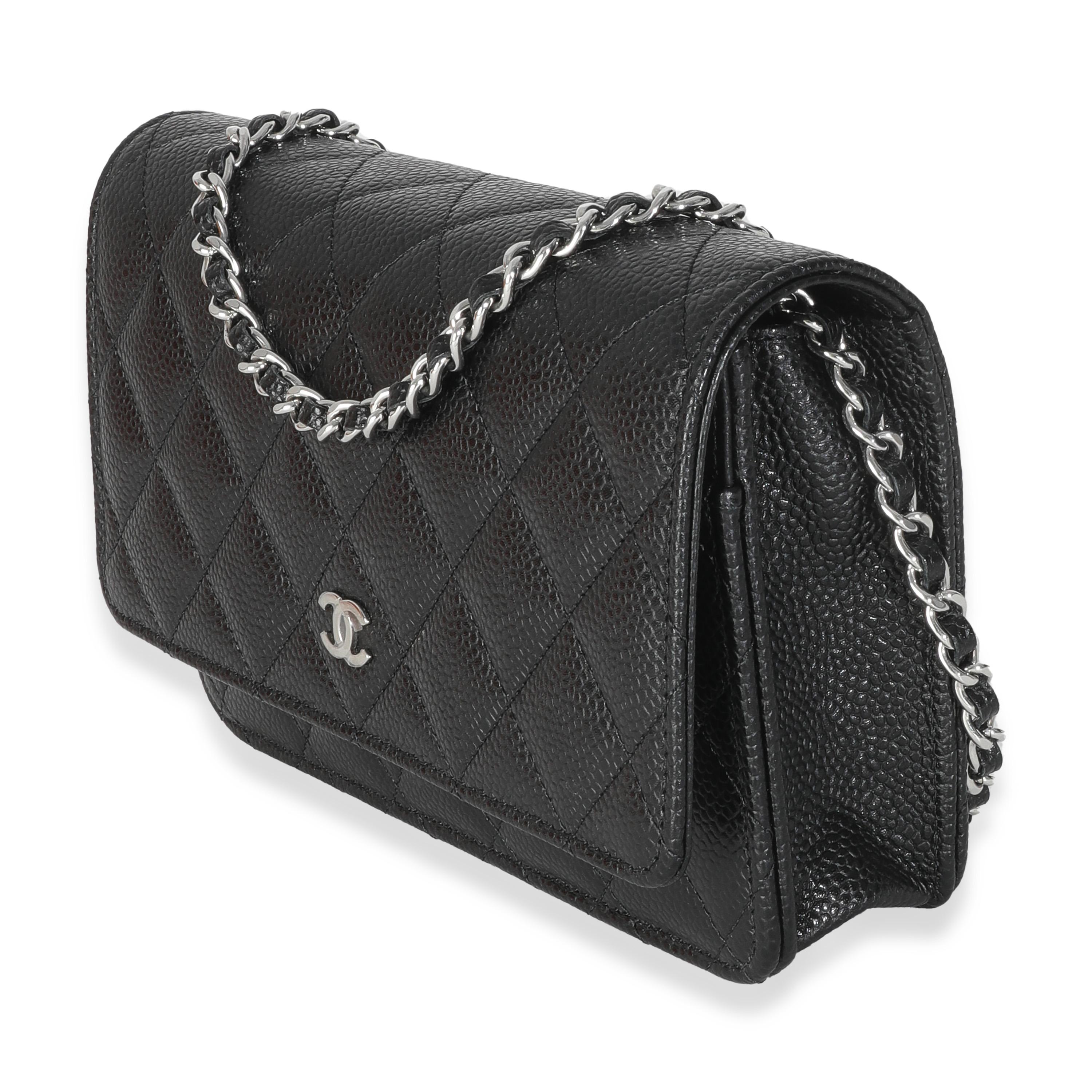 Women's or Men's Chanel Black Quilted Caviar Classic Wallet On Chain For Sale