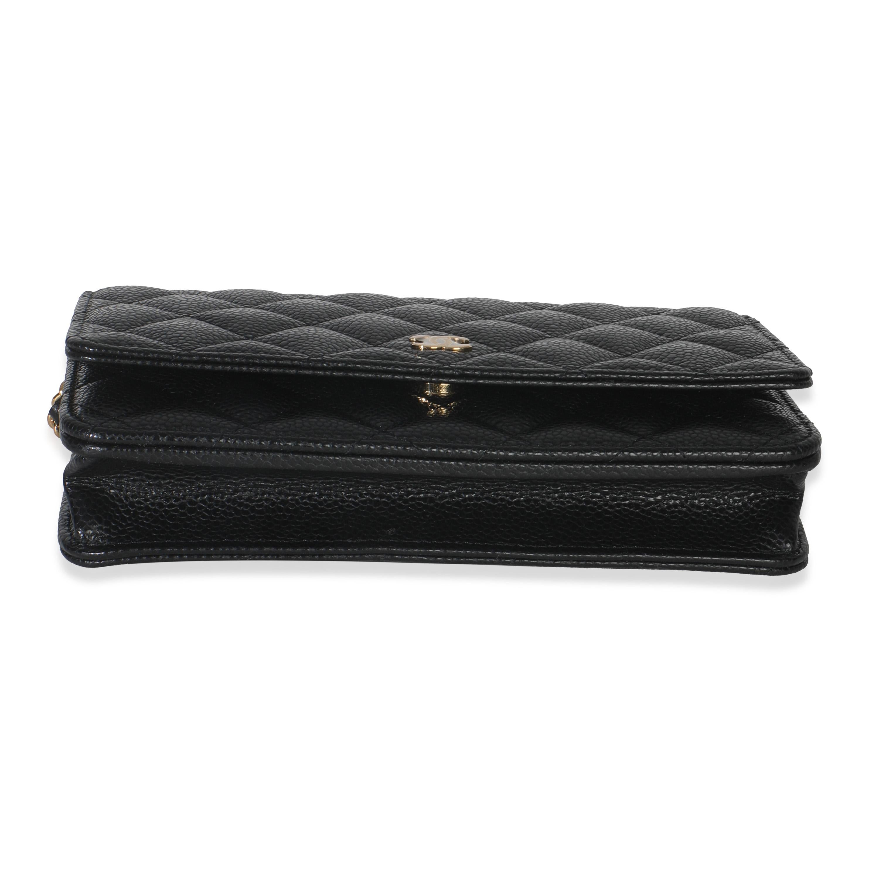 Chanel Portefeuille classique en caviar matelassé noir sur chaîne 3
