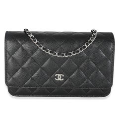 Chanel Black Quilted Caviar Classic Wallet On Chain