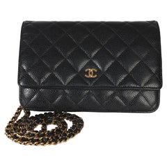 Chanel Black Quilted Caviar Classic Wallet On Chain