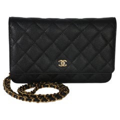 Chanel Black Quilted Caviar Classic Wallet On Chain