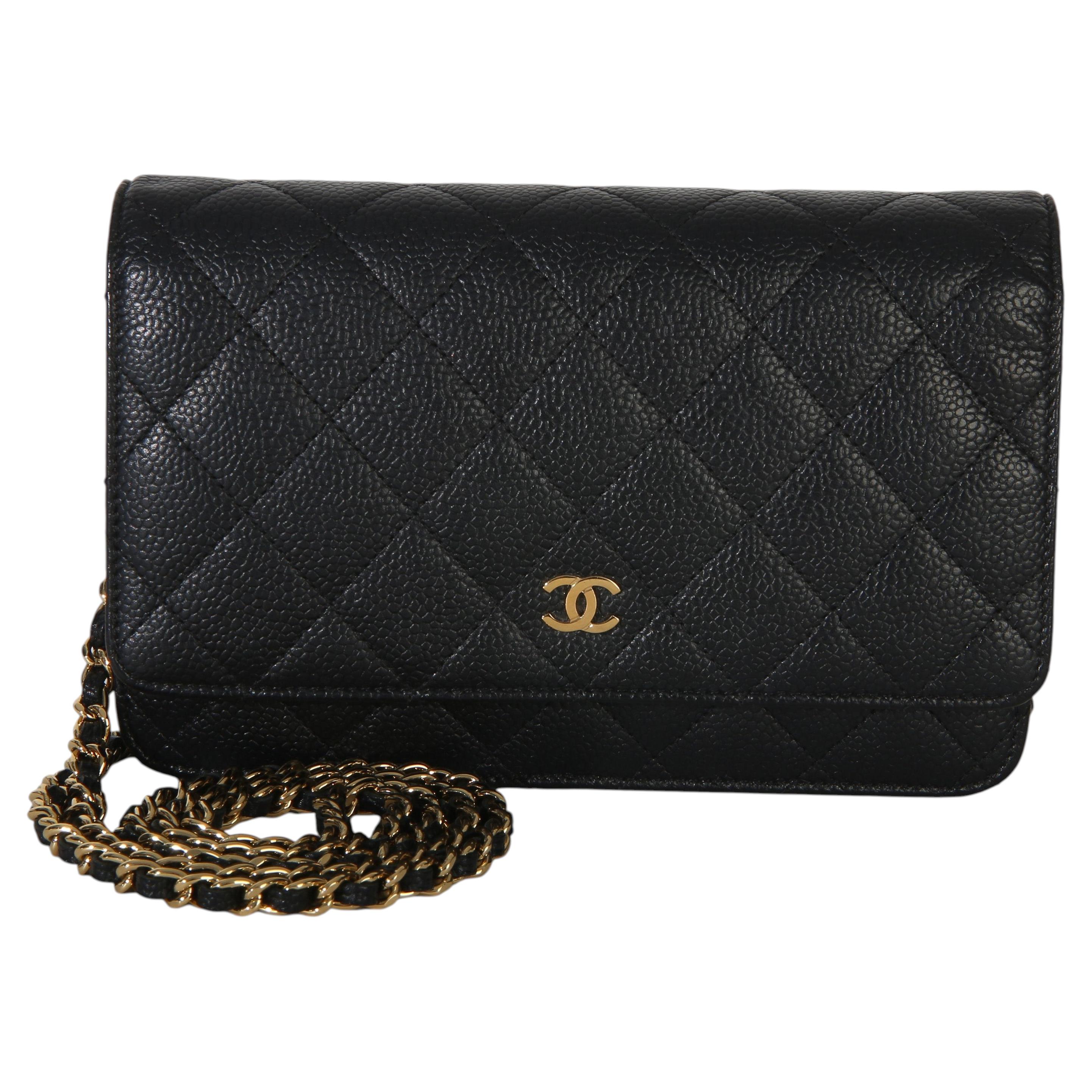 Chanel Black Quilted Caviar Classic Wallet On Chain