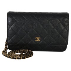 Chanel Black Quilted Caviar Classic Wallet On Chain