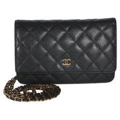 Chanel Black Quilted Caviar Classic Wallet On Chain