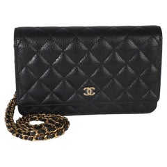 Chanel Black Quilted Caviar Classic Wallet On Chain