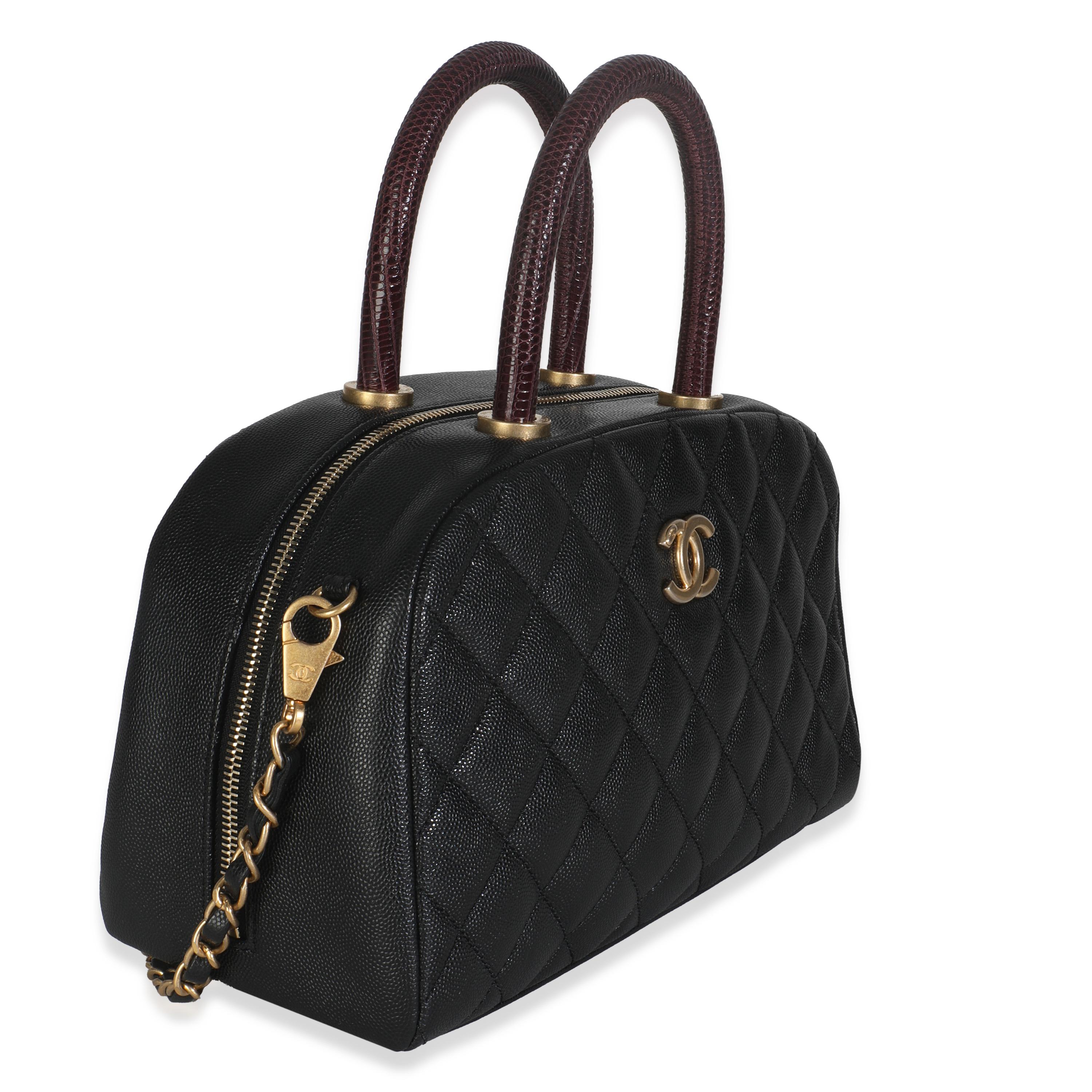 Nero Chanel Black Quilted Caviar Coco Top Handle Bowling Bag in vendita