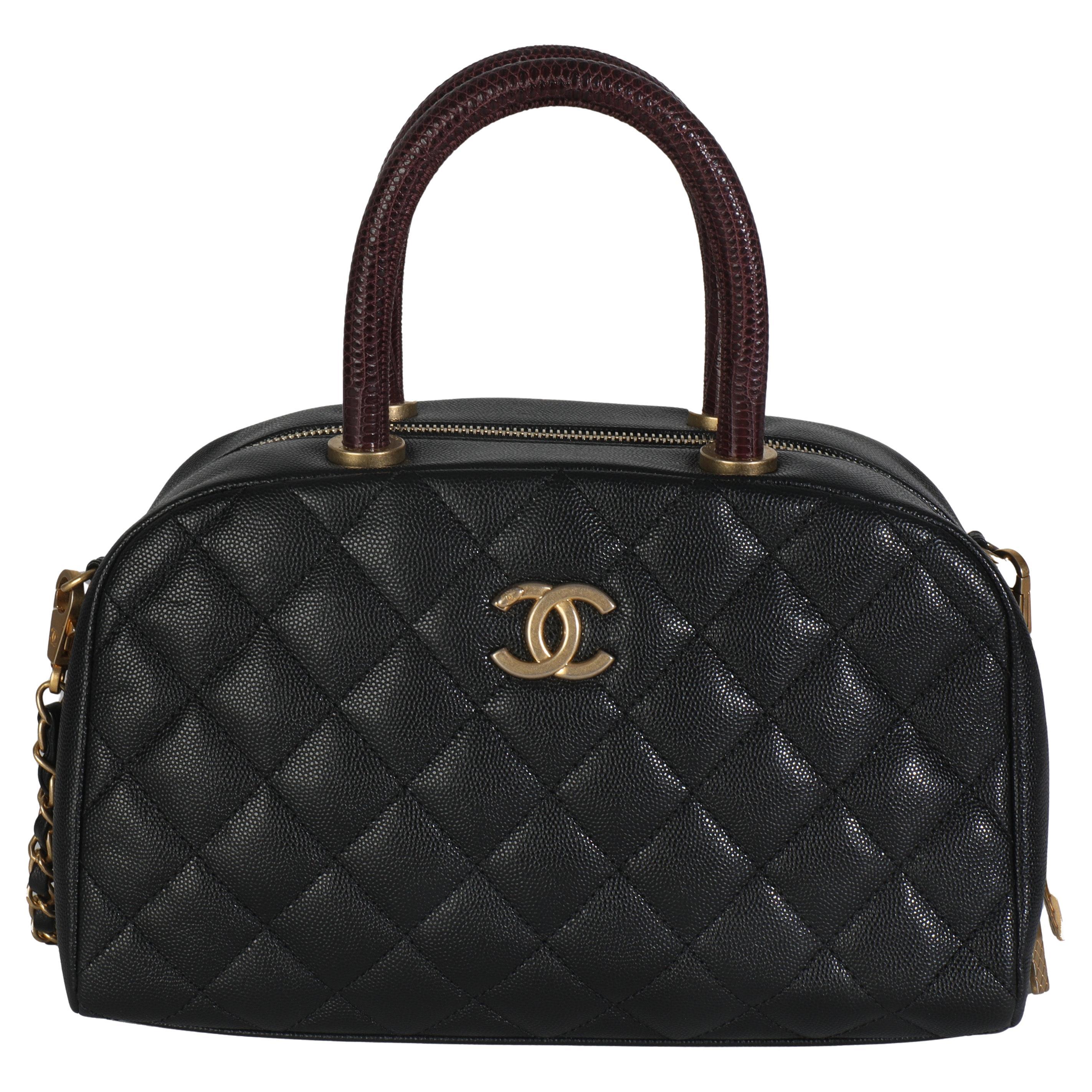 Chanel Black Quilted Caviar Coco Top Handle Bowling Bag