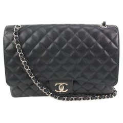 Chanel Black Quilted Caviar Double Classic Maxi Flap 6cz419s