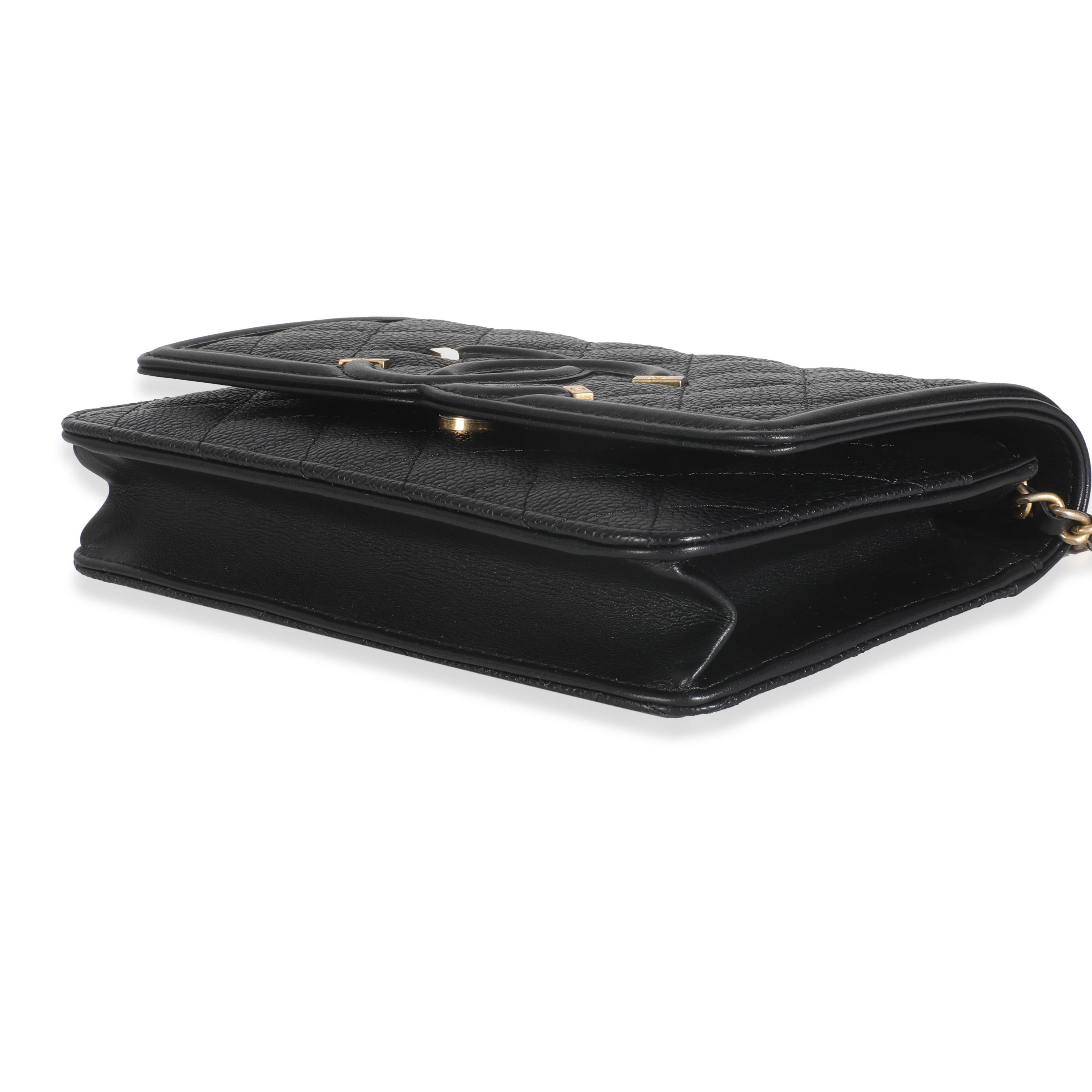 Chanel Black Quilted Caviar Filigree Wallet On Chain For Sale 1