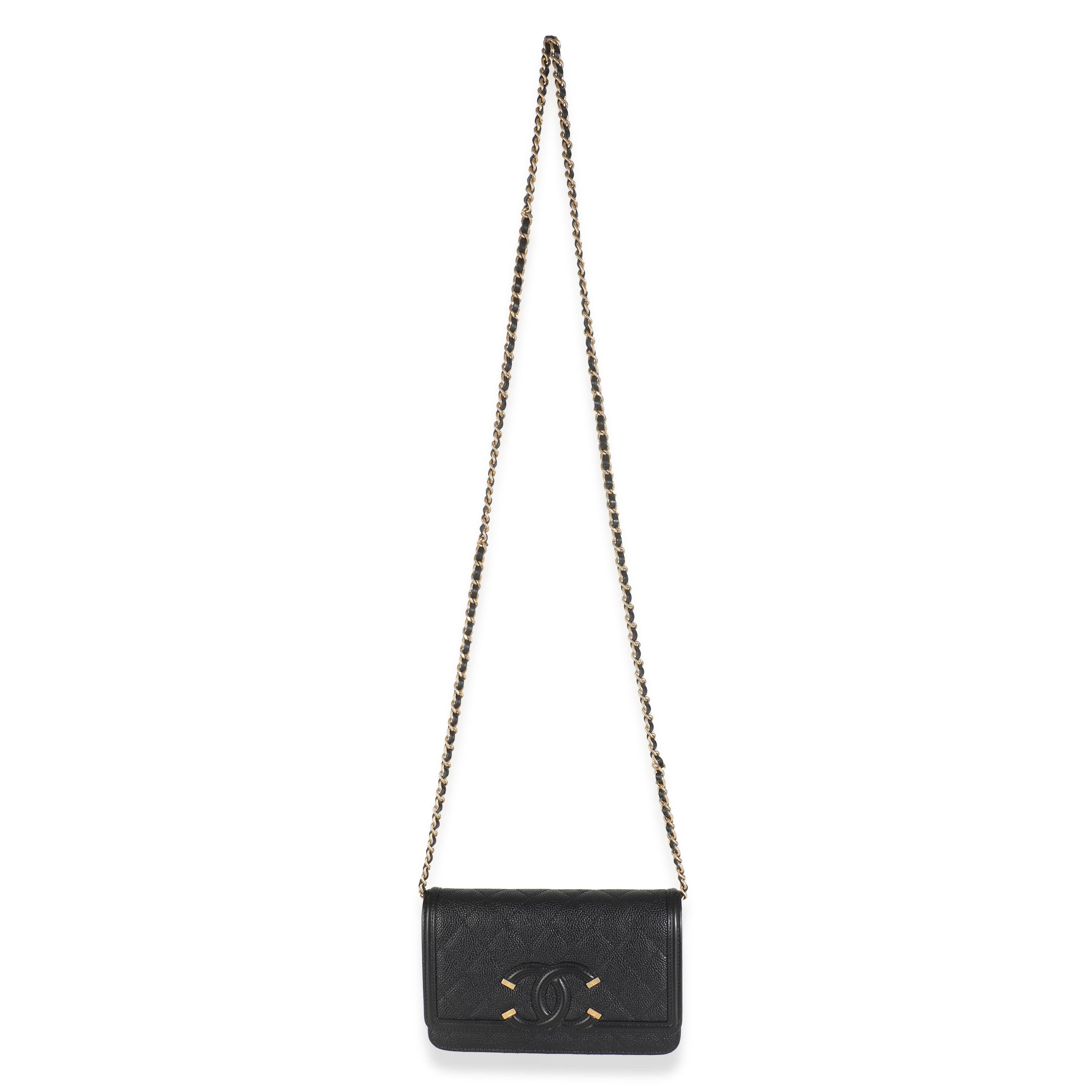 Chanel Black Quilted Caviar Filigree Wallet On Chain For Sale 2