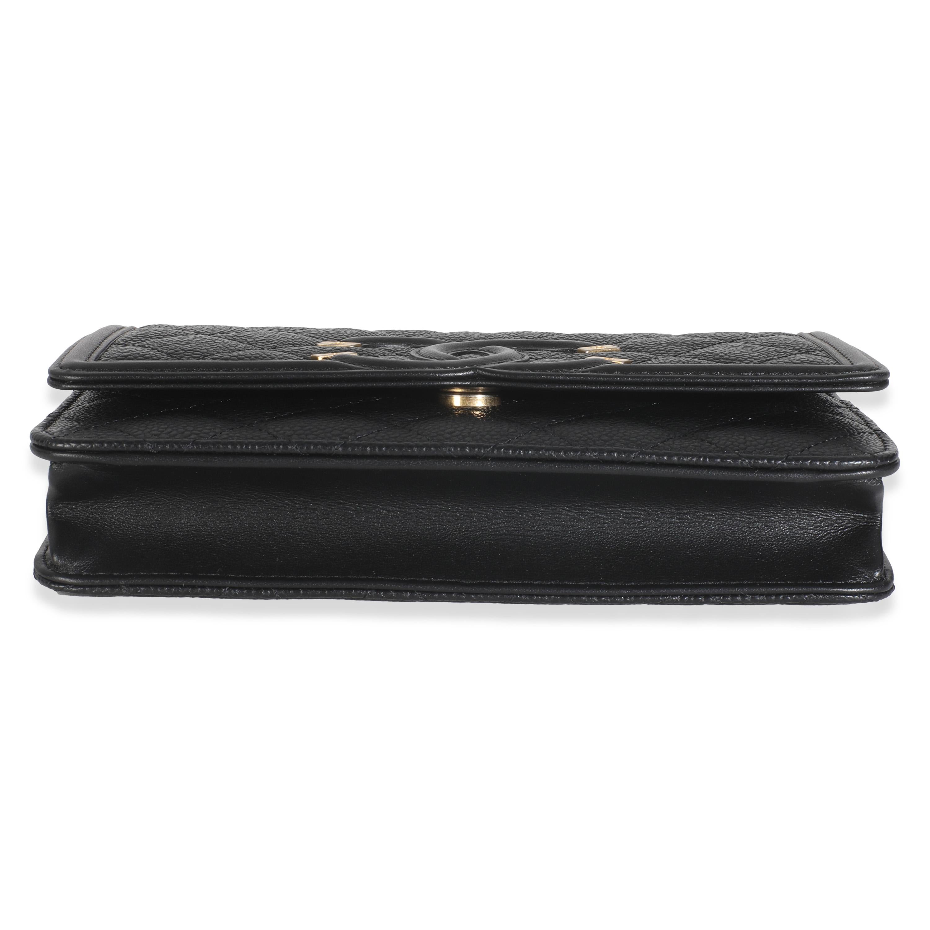 Chanel Black Quilted Caviar Filigree Wallet On Chain For Sale 3