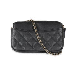 Chanel Black Quilted Caviar Flap Phone Handbag With Chain