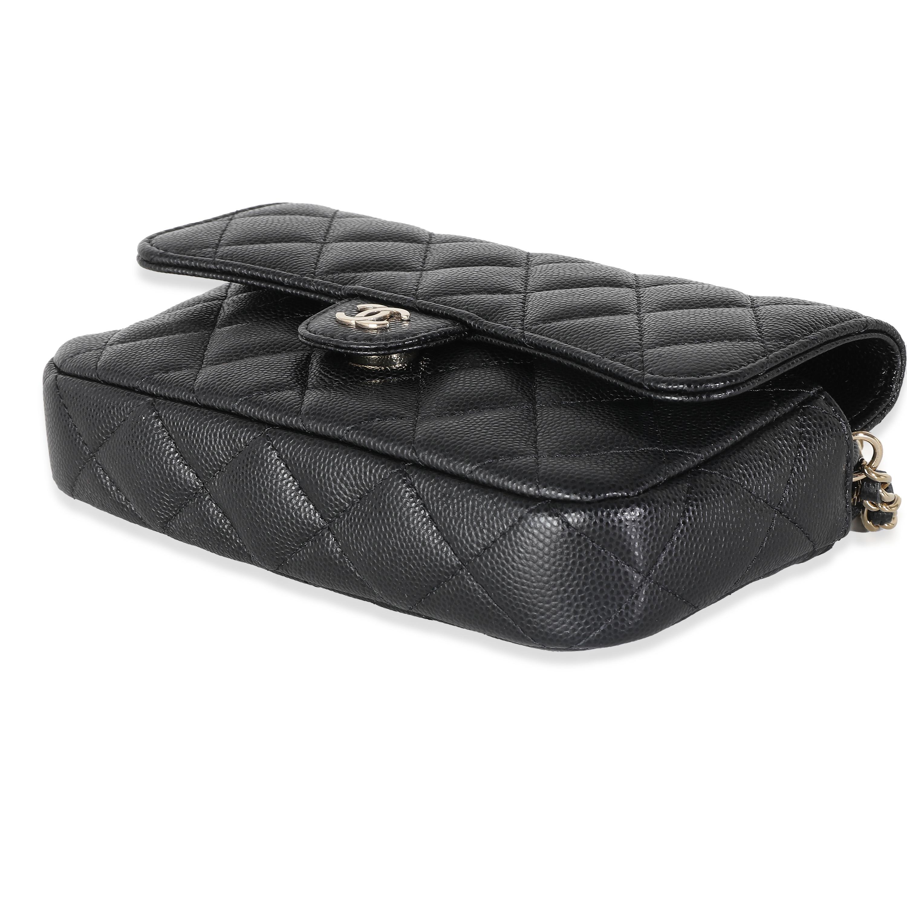 Chanel Black Quilted Caviar Flap Phone Handbag With Chain For Sale 1