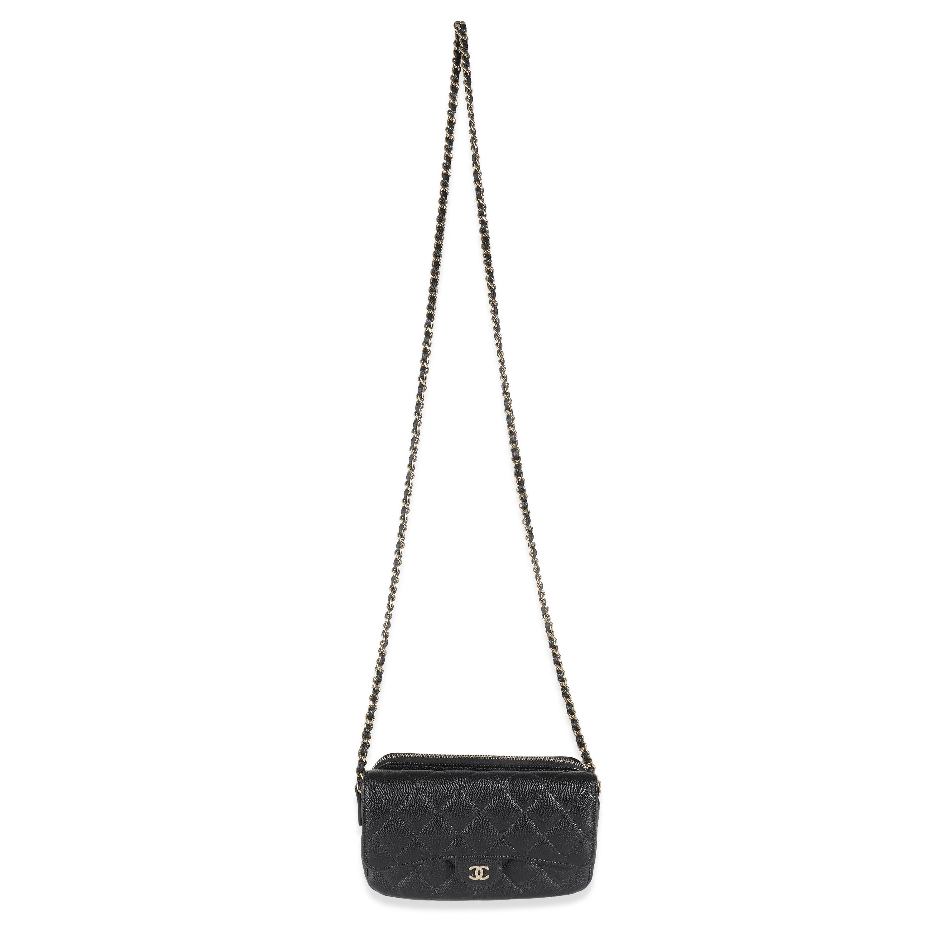 Chanel Black Quilted Caviar Flap Phone Handbag With Chain For Sale 2
