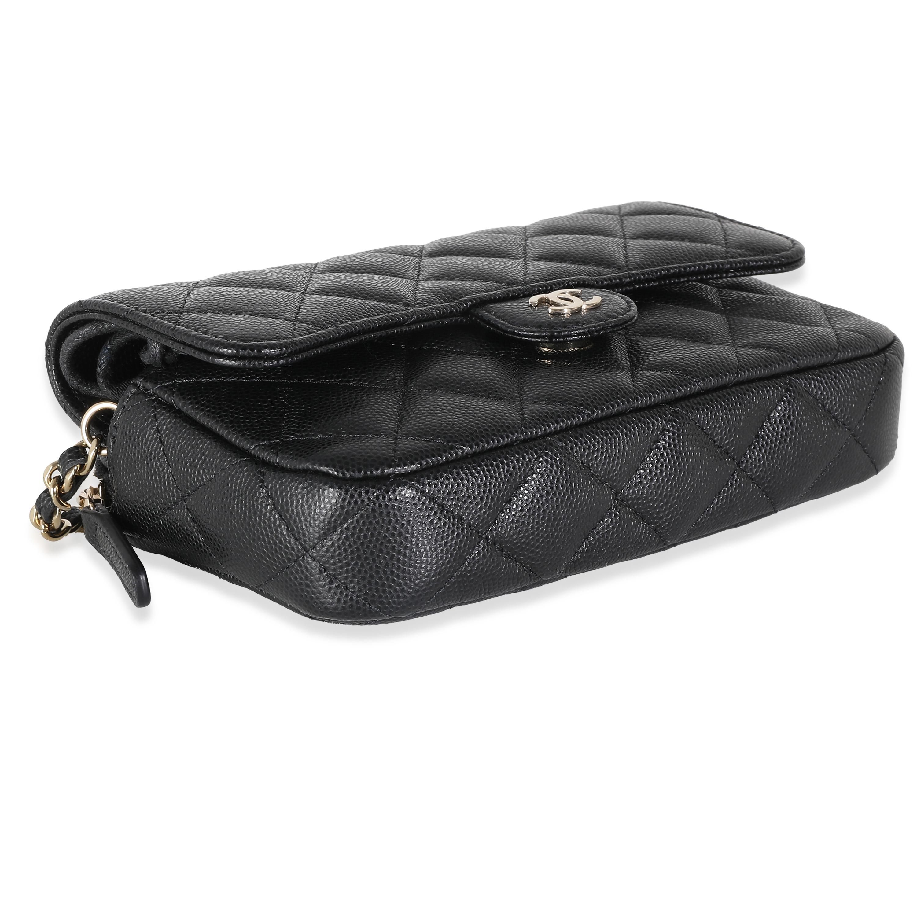Chanel Black Quilted Caviar Flap Phone Handbag With Chain For Sale 3