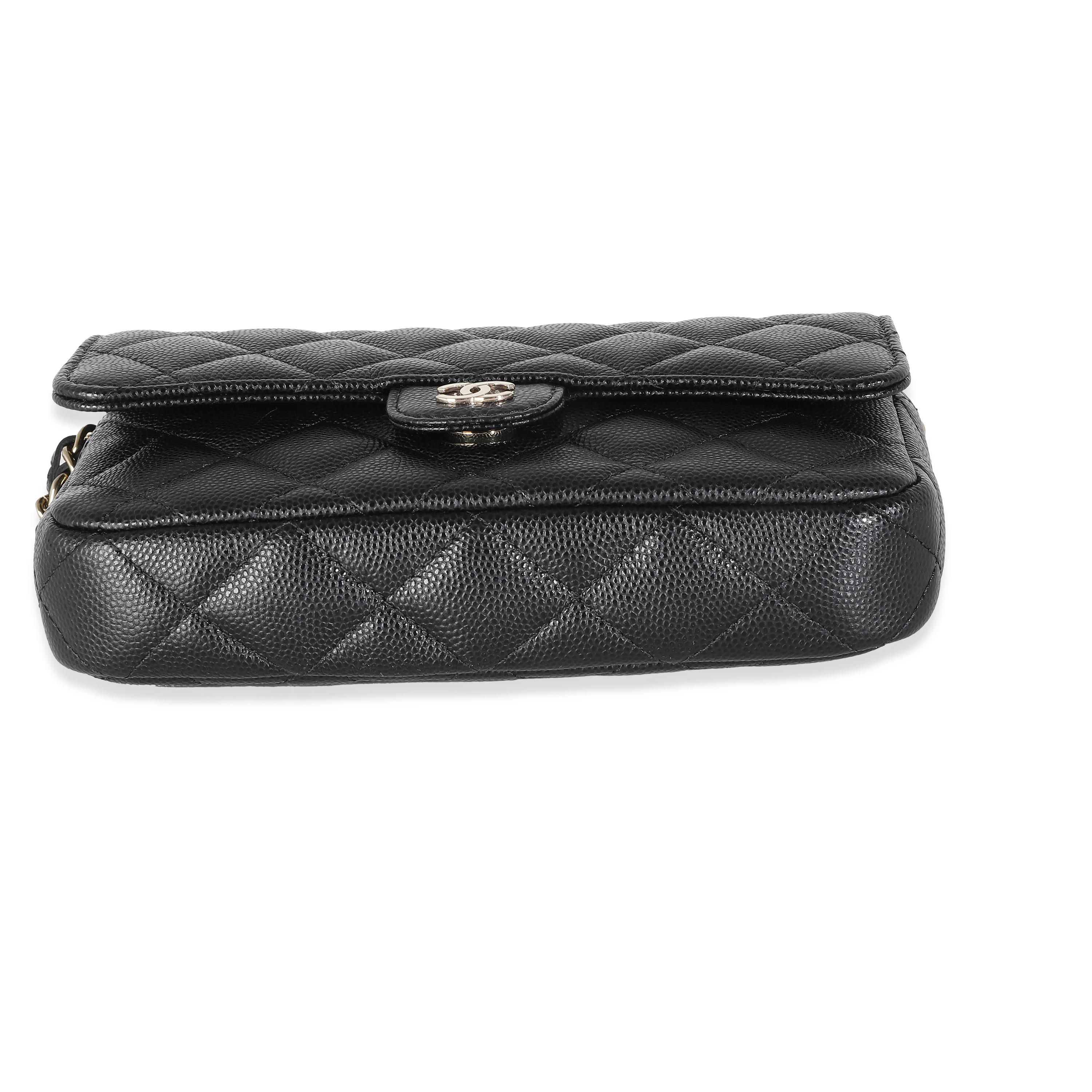 Chanel Black Quilted Caviar Flap Phone Handbag With Chain For Sale 4