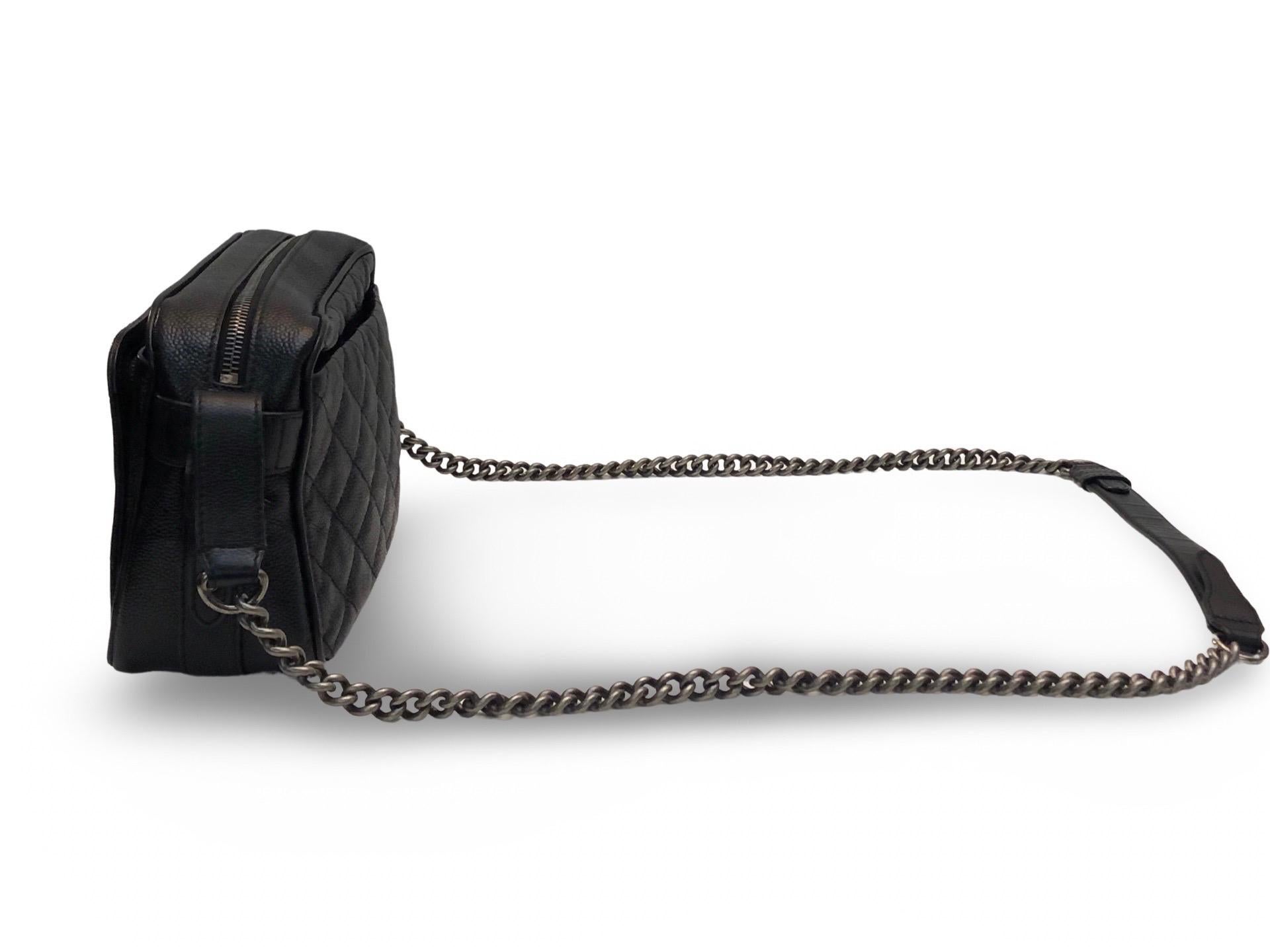 Chanel Black Quilted Caviar Gourmette Chain Crossbody Shoulder Strap Camera Bag For Sale 4