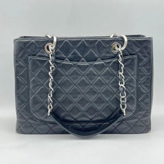 Chanel Black Quilted Caviar Grand Shopping Tote GST Bag Silver HW