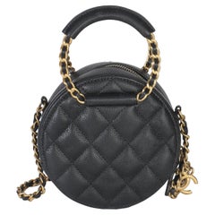 Chanel Black Quilted Caviar In The Loop Mini Round Clutch Handbag With Chain