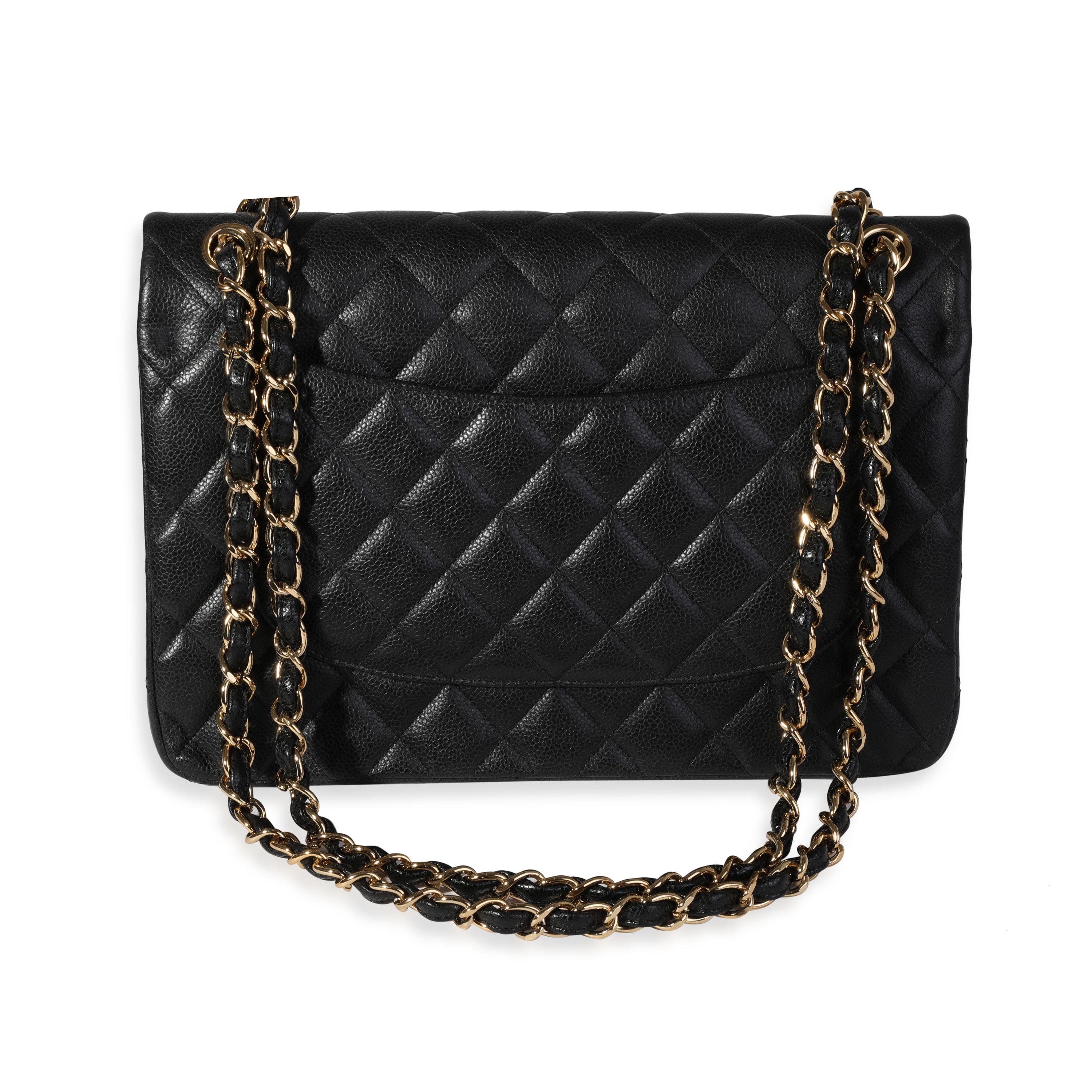 Chanel Black Quilted Caviar Jumbo Classic Double Flap Bag In Excellent Condition In New York, NY