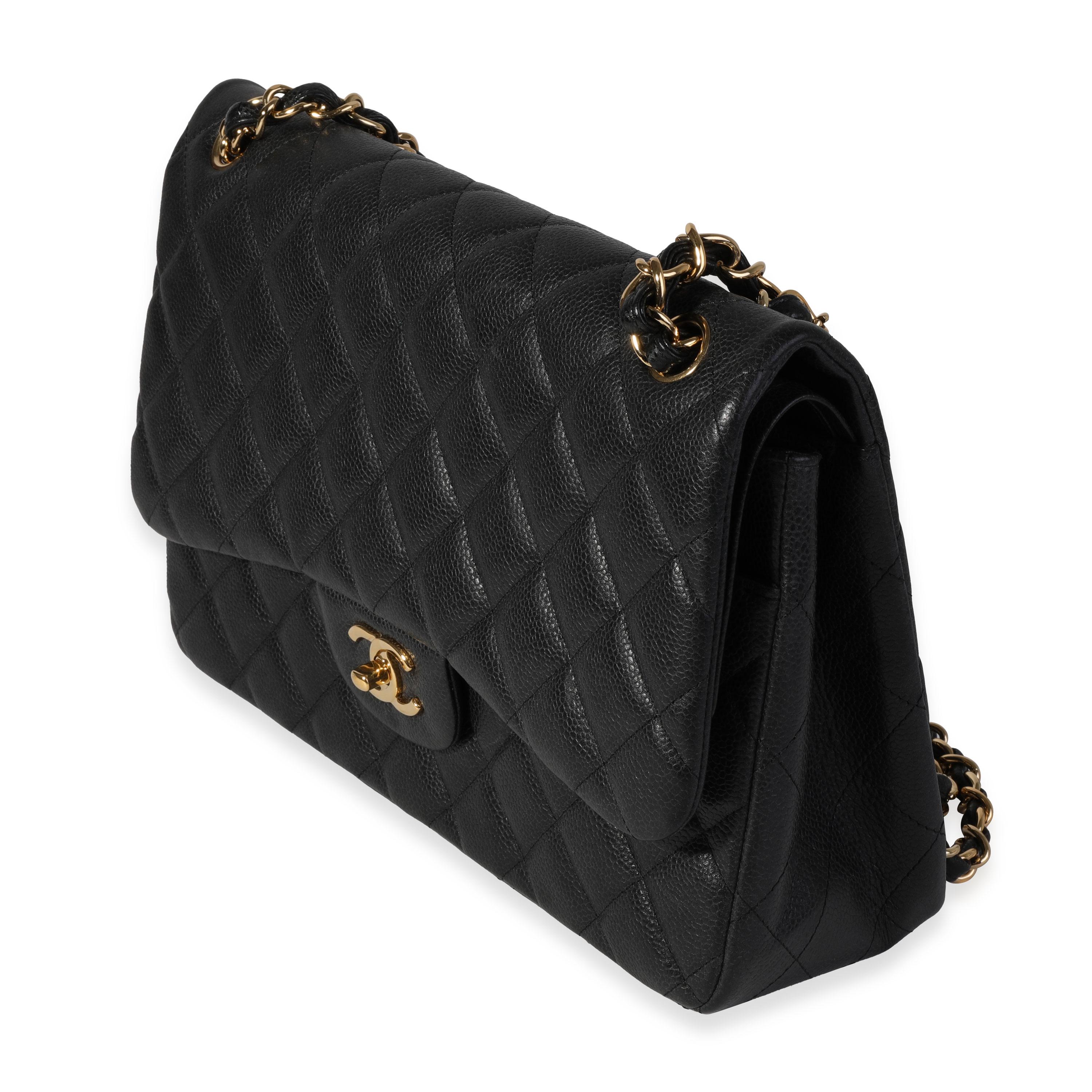 Women's Chanel Black Quilted Caviar Jumbo Classic Double Flap Bag