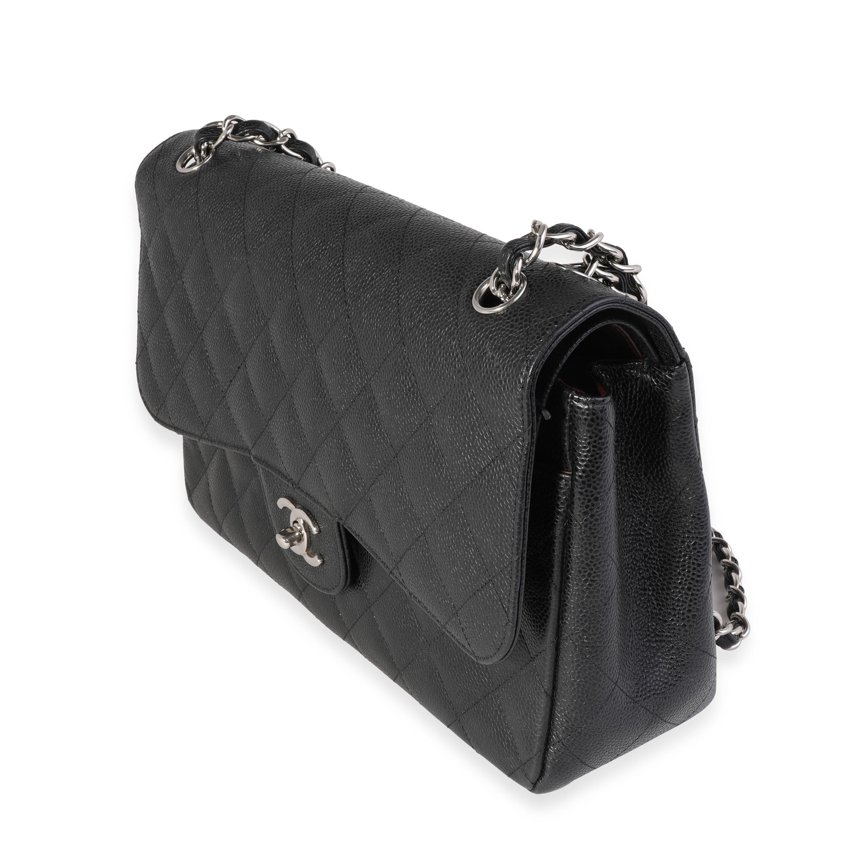 Women's Chanel Black Quilted Caviar Jumbo Classic Double Flap Bag For Sale