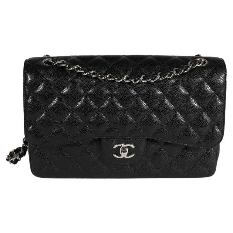 Chanel Black Quilted Caviar Jumbo Classic Double Flap Bag For Sale at  1stDibs