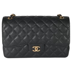 Chanel Black Quilted Caviar Jumbo Classic Double Flap Bag