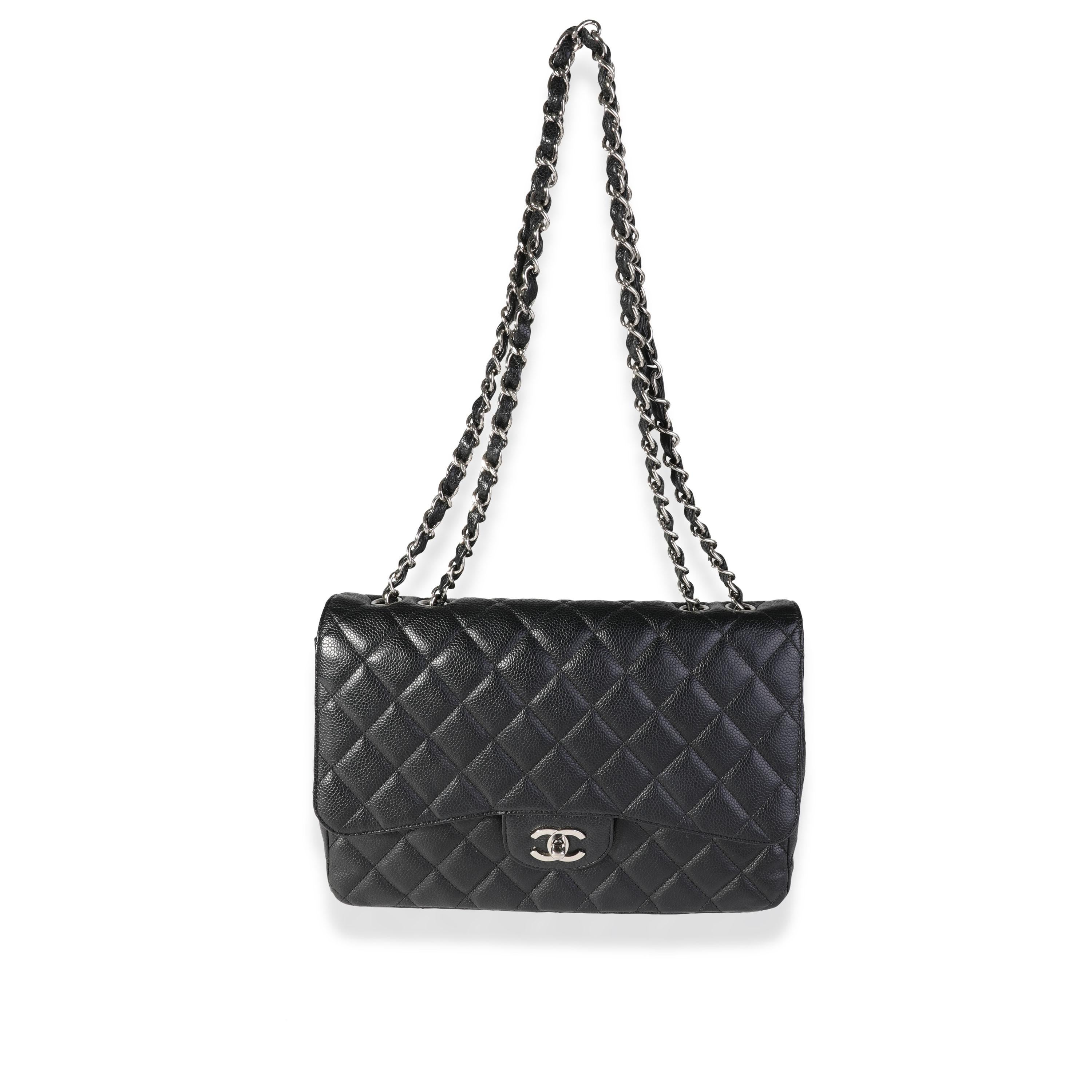 Listing Title: Chanel Black Quilted Caviar Jumbo Classic Single Flap Bag
SKU: 119370
MSRP: 9500.00
Condition: Pre-owned (3000)
Handbag Condition: Very Good
Condition Comments: Light wear and creasing to shape.
Brand: Chanel
Model: Black Quilted