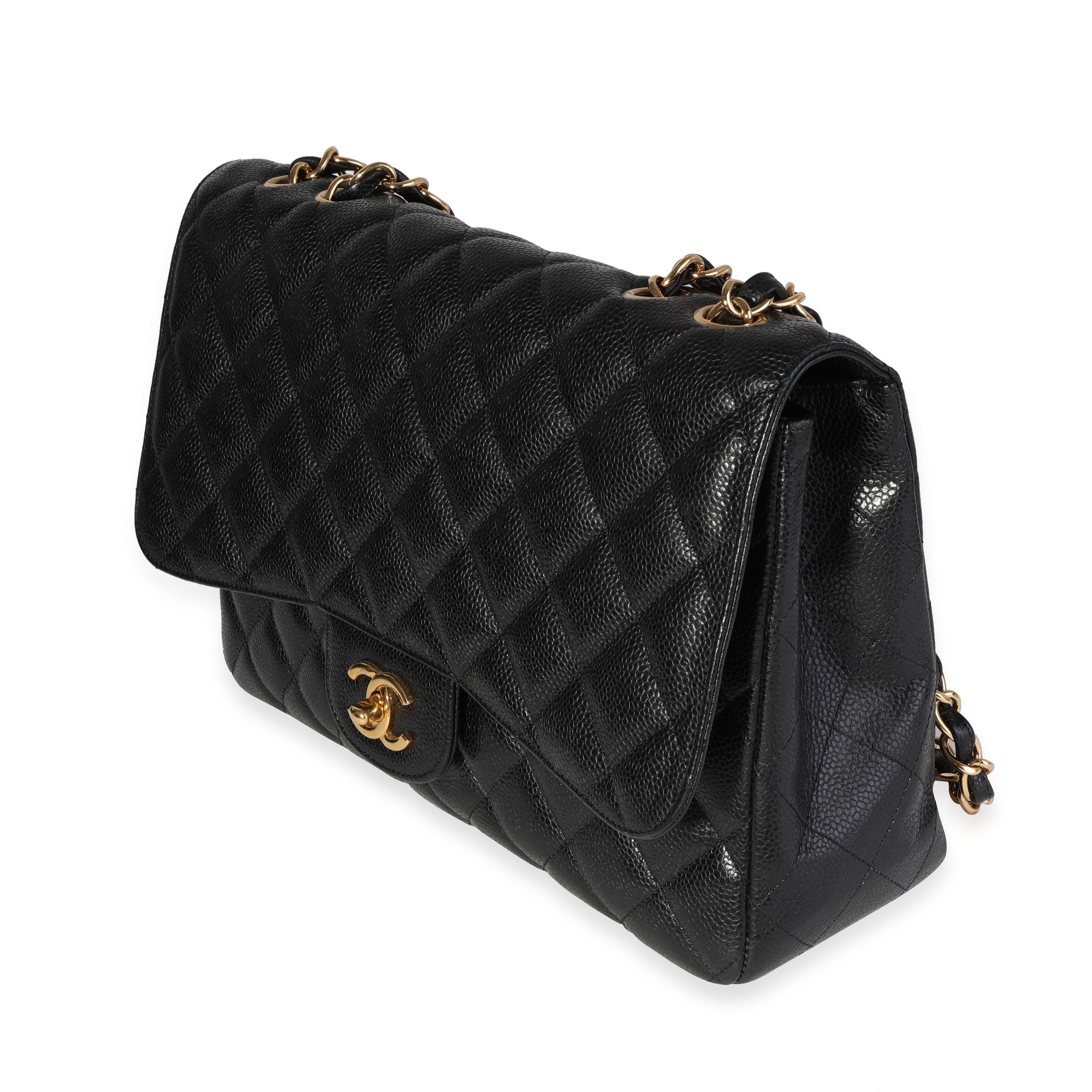Women's Chanel Black Quilted Caviar Jumbo Classic Single Flap Bag For Sale