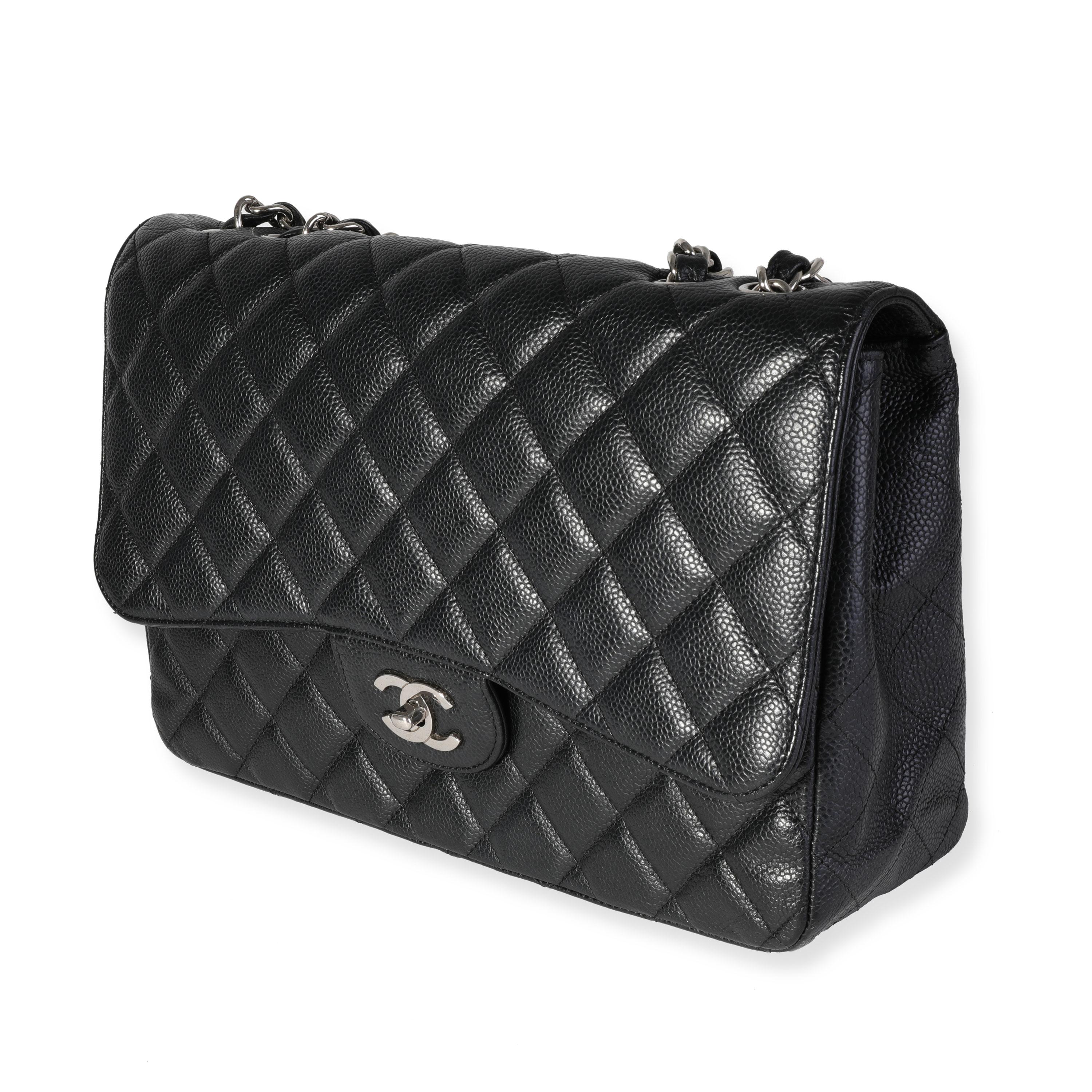 Women's Chanel Black Quilted Caviar Jumbo Classic Single Flap Bag For Sale